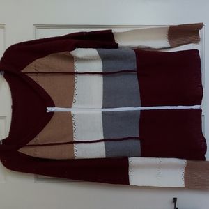 Women's color block eyelet sweater